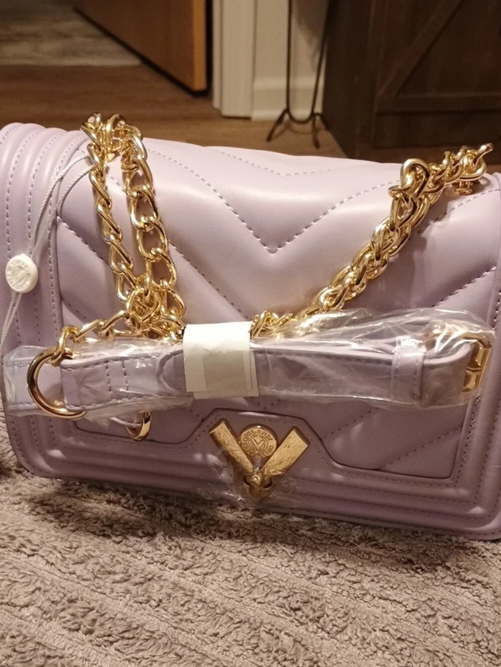 Valentino Orlandi Lilac Quilted Shoulder Bag with Gold Chain